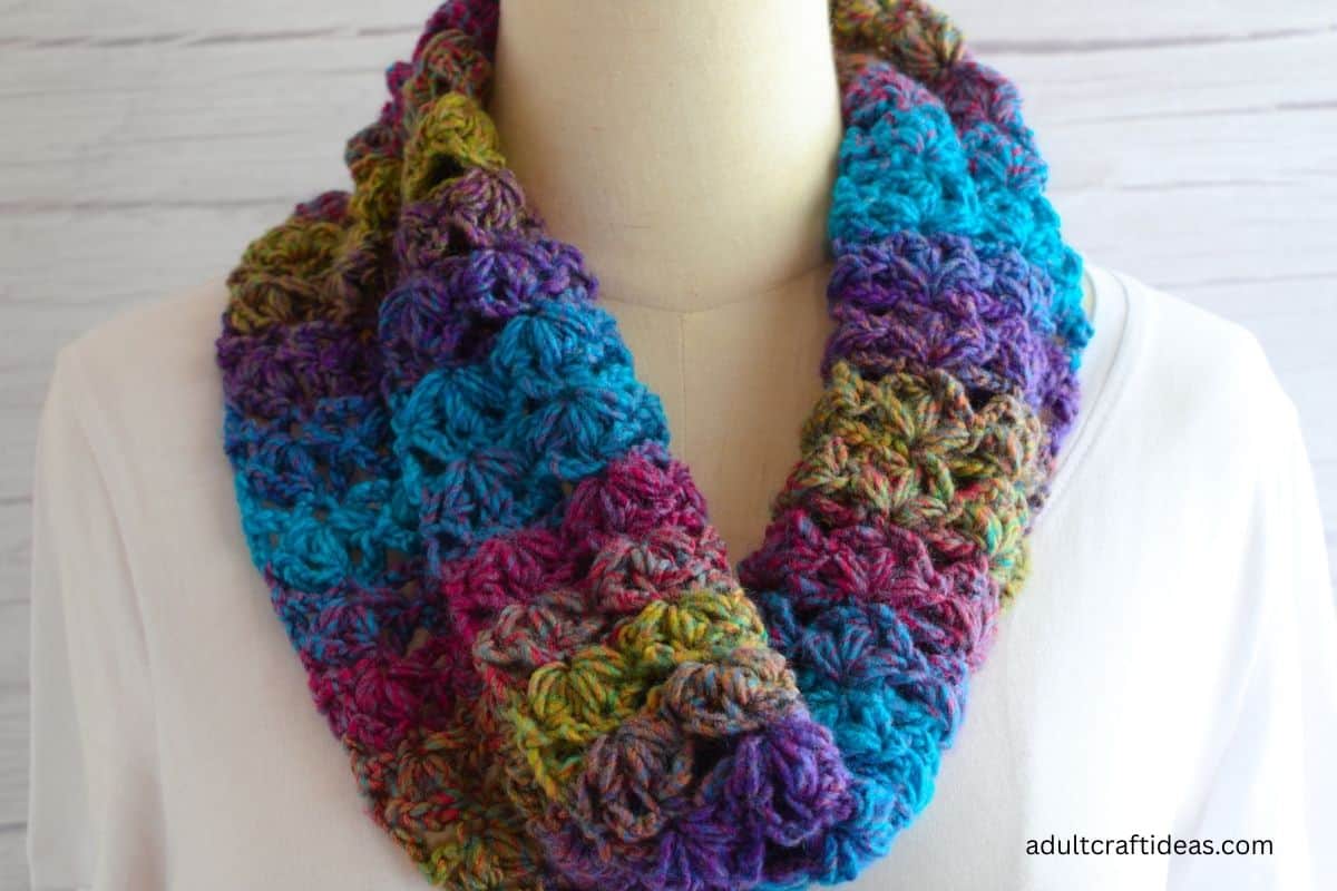 Closeup of a crochet cowl.