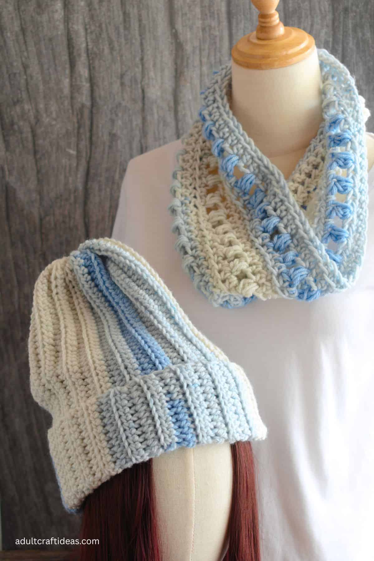 Crochet beanie and cowl.