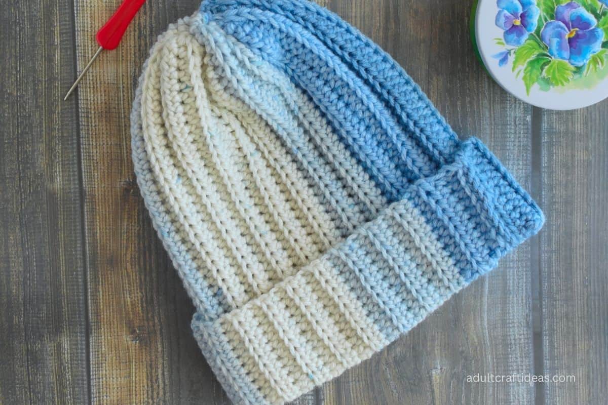 Ribbed crochet hat.