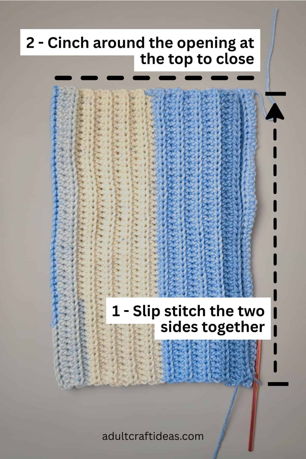 Image showing how to finish a crochet ribbed hat.