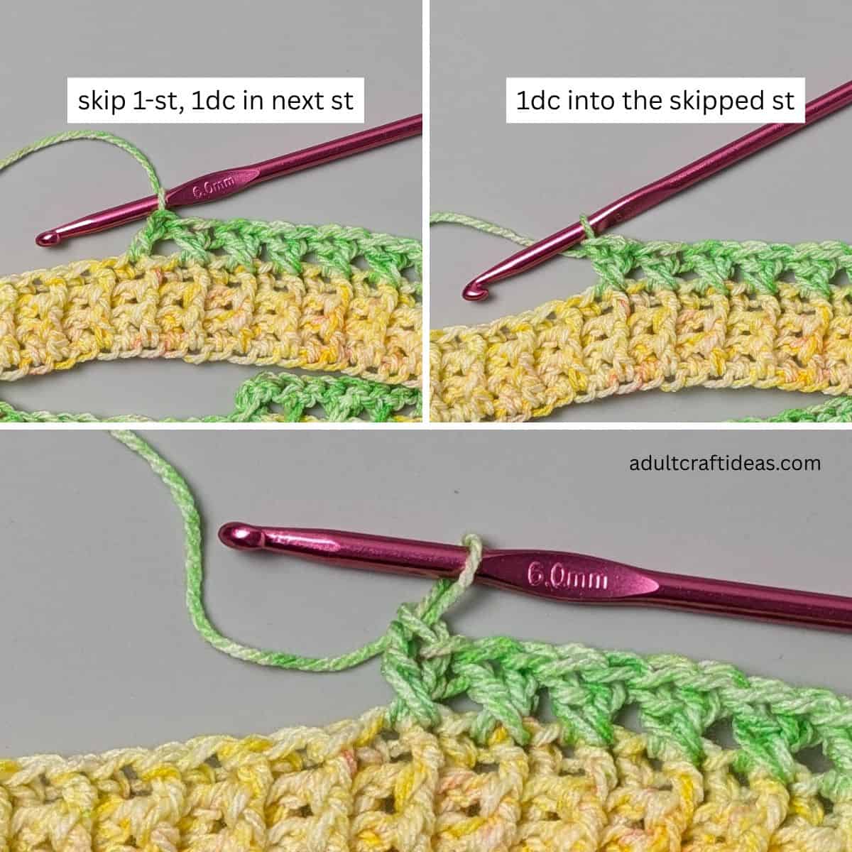 Image showing how to crochet cross over double crochet stitches.
