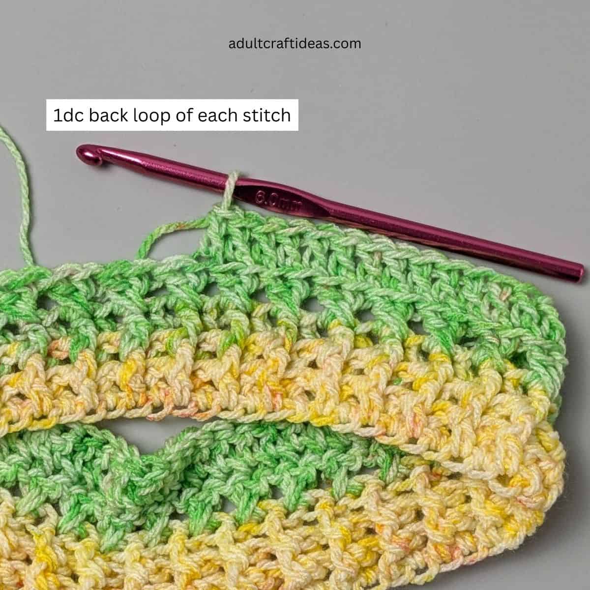 Image showing double crochet stitches made in the back loops.